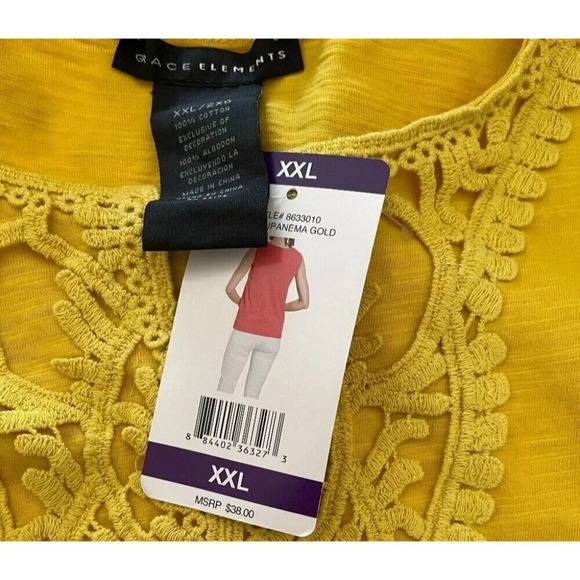 Grace Elements + XXL Bumble Bee Yellow Applique Detail Split Neck Sleeveless Tee - Picture 6 of 6